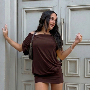 Vestido Mini de Punto Sólido con Cuello Asimétrico para Mujer, Ajuste Ceñido, con Dobladillo Tipo Lápiz, Ecológico y Transpirable - Product Image 6