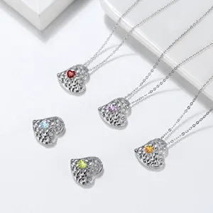 RINNTIN GMN24 925 Sterling Silver Gemstone Mother's Day Gift Jewelry Birthstone Necklace Natural Stone Heart Crystal Necklace