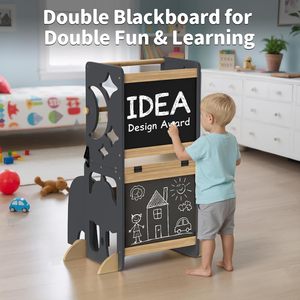 <b>Toddler</b> Standing <b>Tower</b> 4-in-1 Kitchen Stool Foldable with Double Blackboard - Product Image 3