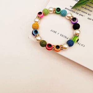 Bracelet élastique œil porte-bonheur coloré, imitation perle, pierre volcanique, bijoux perlés, cadeau unisexe, origine Yiwu - Product Image 4