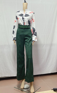 Completo Set Due Pezzi Donna Primavera 2026: Camicia a Maniche Lunghe con Colletto Rialzato e Pantaloni Stampati, Stile Dolce e Casual - Product Image 3