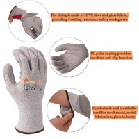 Gants de protection anti-coupure en fibre de verre HPPE avec revêtement PU SNELL à forte adhérence, fournis directement par l'usine, pour la manipulation sur les chantiers de construction