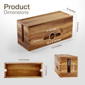 Boîte de gestion de câbles en bois massif, organiseur de cordons en bambou pour accessoires de bureau, boîtier pour multiprises et cache-câbles - Product Image 2