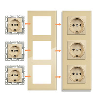 Interrupteurs et prises modulaires en verre trempé doré conformes aux normes européennes CE, 60+ modules fonctionnels, prises électriques murales personnalisables
