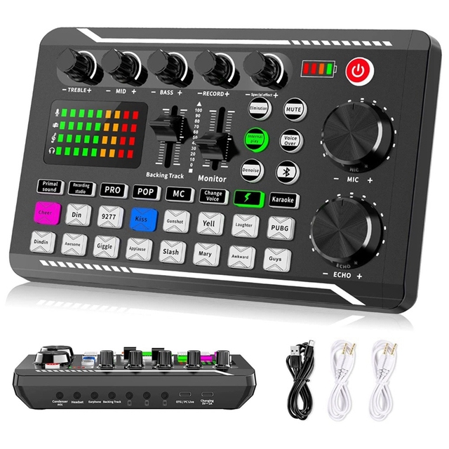 F998 Podcast Microphone Sound Card Kit Professional Studio Condenser Live Sound Mixer for Livestreaming Podcasting Recording