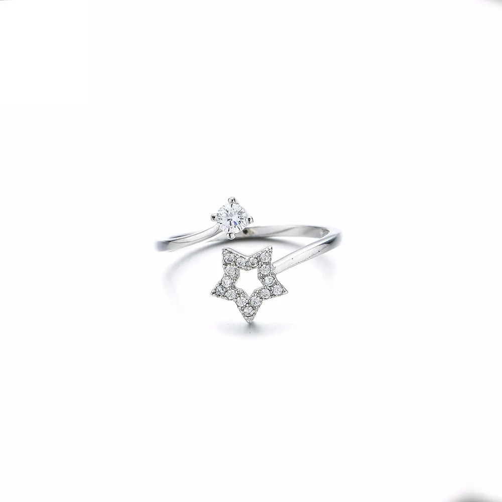 2022 Fashion zircone regolabile Hollow-intagliato Design Star Girls Rings fidanzamento anello in argento Sterling 925