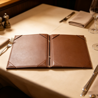 Porte-menu en cuir de qualité supérieure en gros, couverture de liste de vins, dossier personnalisé avec logo pour hôtel, café, restaurant, porte-menu en cuir avec élastique