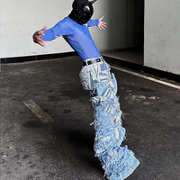DIZNEW-Jeans en denim pour homme, vente en gros de jeans patchwork à jambes larges de haute qualité, jeans Y2k à la mode pour homme