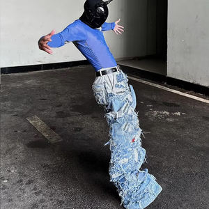 DIZNEW Hombre Denim Jeans Vendedor Venta al por mayor de alta calidad de pierna ancha Patchwork Jeans Y2k Moda Crazy Jeans para hombres - Product Image 2