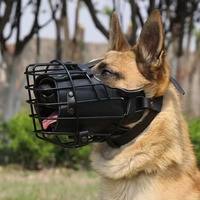 Bozal ajustable de alta resistencia a prueba de mordeduras para perros-Máscara de entrenamiento de metal y cuero para pastores alemanes/perros grandes, antichoque y transpirable