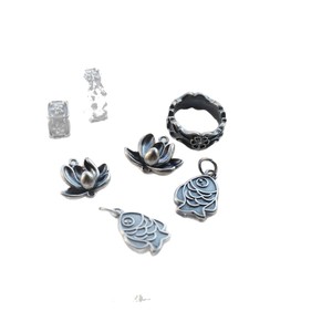 Sanqi <b>Silver</b> Lotus Pendant Spacer <b>Beads</b> Small Fish Barrel <b>Beads</b> For Bracelet Making DIY Jewelry Material - Product Image 5