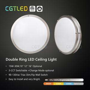 ไฟเพดาน <span class=keywords><strong>LED</strong></span> แบบฟลัชติดเพดานสำหรับห้องนั่งเล่นสีนิกเกิลขัดเงาหรี่แสงได้3-CCT 90-130V Triac 20W 13นิ้ว - Product Image 2