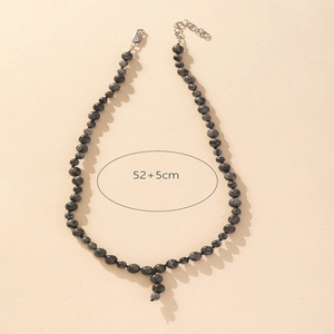 Collar de cuentas de obsidiana, cadena de suéter de ágata negra, forma geométrica de bola, origen Yiwu AXL 0038A - Product Image 2