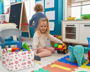 Panier rectangulaire pour enfants, paniers pour filles, bacs de rangement pour enfants, décoration de chambre de fille cerise, bac de rangement pour jouets, boîte organisatrice mignonne - Product Image 5