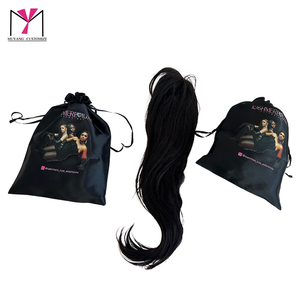 Kashmere Luxe Black Satin <b>Drawstring</b> <b>Bag</b> With Printed Women Image And Logo For Extensions Packaging - Product Image 5