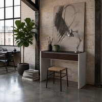 Table console moderne en panneau de bois grainé gris anthracite mat avec 2 tiroirs de rangement pour chambre, appartement, hôtel