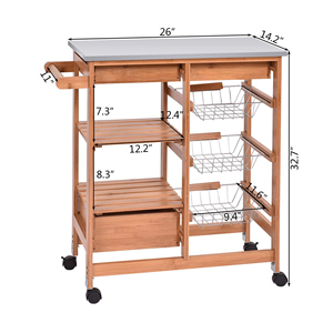 Carrello da <span class=keywords><strong>Cucina</strong></span> <span class=keywords><strong>con</strong></span> Ripiani in Legno di Bambù, Carrello Portavivande <span class=keywords><strong>con</strong></span> Cassetto e Cesto - Product Image 2