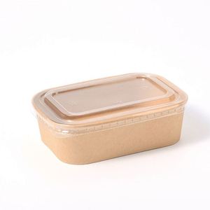 Biodegradable Disposable Kraft <b>Paper</b> Rectangular Lunch Box With Matching Lid Salad Container - Product Image 3