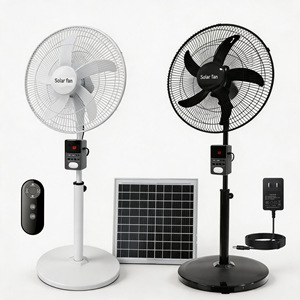 Ventilateur sur pied solaire rechargeable 18 pouces, 6 vitesses, 5 pales, avec boîtier de commande multifonctionnel, 25W, pour extérieur et intérieur - Product Image 1