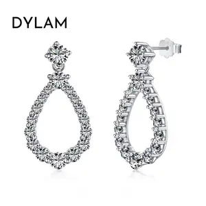 Dylam 2023 mới hợp thời trang đồ trang sức S925 Sterling bạc bông tai anh hùng Pear hình CZ Cubic Zirconia nước thả Bông tai cá tính