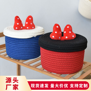 New popular princess series blue and red bow-knotted miscellaneous items, cotton <b>rope</b>, lidded cosmetic <b>storage</b> <b>basket</b>. - Product Image 5