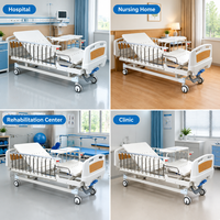 Lit d'hôpital manuel en acier pressé avec fonction dossier et pieds, capacité 250 kg, lattes en bois, roulettes avec frein