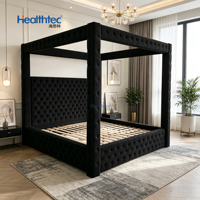 Lit à baldaquin à quatre poteaux en MDF rembourré, ensemble de meubles de chambre à coucher, vente en gros directe usine Foshan