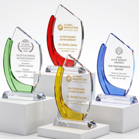Trophée en cristal taillé sur mesure, plaque de base en bois noir, bleu ou transparent gravée, cadeau de reconnaissance d'entreprise