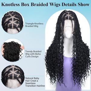 Bohemian Braided <strong>Wigs</strong> Boho Box <strong>Braid</strong> Knotless Goddess Locs <strong>Wigs</strong> with Curly Ends Synthetic Full Lace <strong>Wig</strong> with Baby Hair for Women - Product Image 2