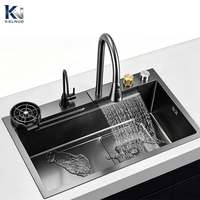 Évier de cuisine intelligent Flying Rain Black de haute qualité avec robinet intégré et distributeur de savon