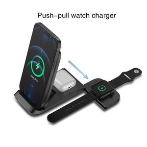 Chargeur sans fil rapide 15W de nouvelle conception, support de téléphone pliable magnétique <span class=keywords><strong>V8</strong></span>, chargeur de montre à pousser-tirer, station de charge sans fil 3 en 1 - Product Image 4