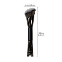 Pinceau de maquillage portable 2-en-1 à double embout : pinceau plat pour fond de teint et pinceau compact angulaire pour poudre, format voyage, marque privée
