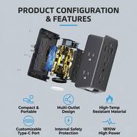 Clieam Wholesale US Multi-Outlet Wall Extender 6AC Outlets 2 USB-A PD 20W Pengisian Cepat