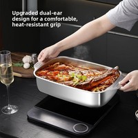 Plateau à poisson en acier inoxydable 41x24x8cm, plaque de barbecue carrée avec couvercle, design tendance de style chinois