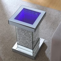 Nouveautés Table d'appoint miroir argentée avec 8 couleurs Tunnel de temps lumières Table d'extrémité de canapé en verre pour salon chambre
