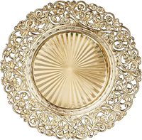 Assiettes de présentation de luxe en plastique PP de 13 pouces, dorées, écologiques, à bord fleuri, personnalisables, pour dîner, mariage, fête, événement, décoration - Vente en gros