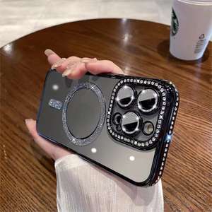 Funda para iPhone 17 Pro Max, con diamantes laterales, magnética, transparente, electrochapada, de cobertura total y anticaídas - Product Image 2