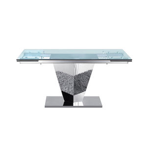 <span class=keywords><strong>Table</strong></span> à manger extensible <span class=keywords><strong>avec</strong></span> plateau en verre transparent de 12 mm d'épaisseur, pieds en métal, <span class=keywords><strong>table</strong></span> multifonctionnelle pour la maison et le bureau - Product Image 3