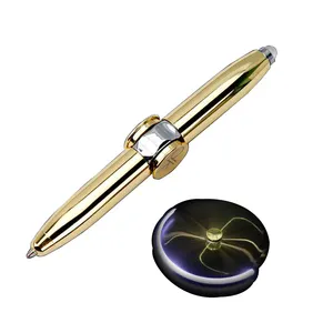 Caneta esferográfica multifuncional, caneta esferográfica giratória, ponta do dedo, caneta de descompressão, led emissor de luz