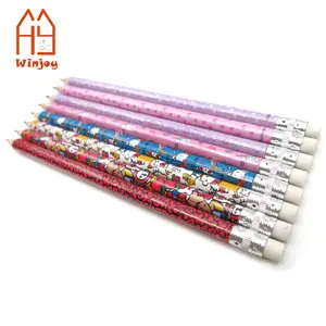 3 buah 16.5cm set tas pvc pensil kayu panjang berbeda panjang kustom, pensil transfer panas kitty love untuk sekolah dan offi