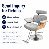 Fauteuil de Barbier en Gros avec Cadre en Bois, Pivotant, Moderne, Simple, Siège en Cuir Couleur Personnalisable pour Salon de Coiffure – Vente Directe