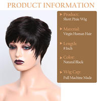 FH G04714 Pixie Cut cheveux humains courts Bob perruques cheveux brésiliens pas de dentelle perruque faite à la machine avec une frange