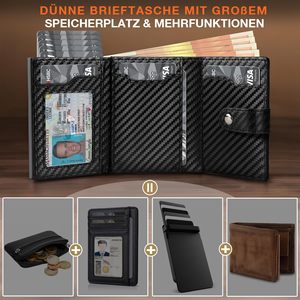 Portefeuille pour homme avec protection RFID, fin et pliable, en cuir microfibre, porte-cartes de crédit avec poche à monnaie zippée, capacité de 10 cartes - Product Image 2