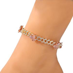 UWIN Bracelet de cheville pour femme avec petit papillon en zircon cubique et chaîne cubaine de 9 mm, style Hip Hop Bling Bling, bijou de pied - Product Image 3