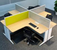 Meja Kerja Modular Modern untuk Empat Orang dengan Meja Logam dan Kaki Rangka Baja untuk Ruang Kerja Terbuka (Coworking)