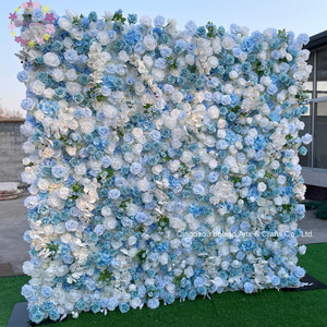 Mur de fleurs artificielles <span class=keywords><strong>en</strong></span> tissu de haute qualité, roses artificielles enroulables, décoration de mariage, fausses roses bleues, murs floraux pour événements, baby shower - Product Image 2