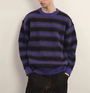 Tùy Chỉnh ODM OEM Logo Mùa Đông Của Nam Giới Đầy Đủ Tay Áo Áo Thun Áo Len Sọc Mô Hình Thoáng Khí Dệt Kim <span class=keywords><strong>Mohair</strong></span>/Len Chống Thu Nhỏ - Product Image 5
