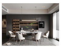 Îlot de cuisine moderne en bois de style européen avec armoire de rangement, finition stratifiée, robinet mural et accessoires de charnières