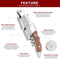Kit tire-bouchon multifonctionnel 4-en-1 personnalisé pour serveurs, ouvre-bouteille, ensemble d'accessoires à vin en bois de rose avec bouchon de vin hermétique