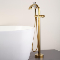 Robinet de baignoire autoportant Azeta en laiton pour salle de bain, avec douchette à jet de pluie et cascade, poignée unique